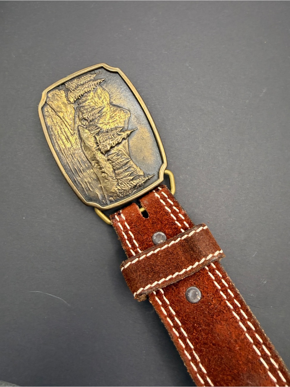 Brown Suede Leather Men’s Belt with Antique Brass Buckle
